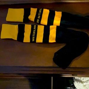 2/$10🎂 Waterloo long socks (to thighs) black/gold